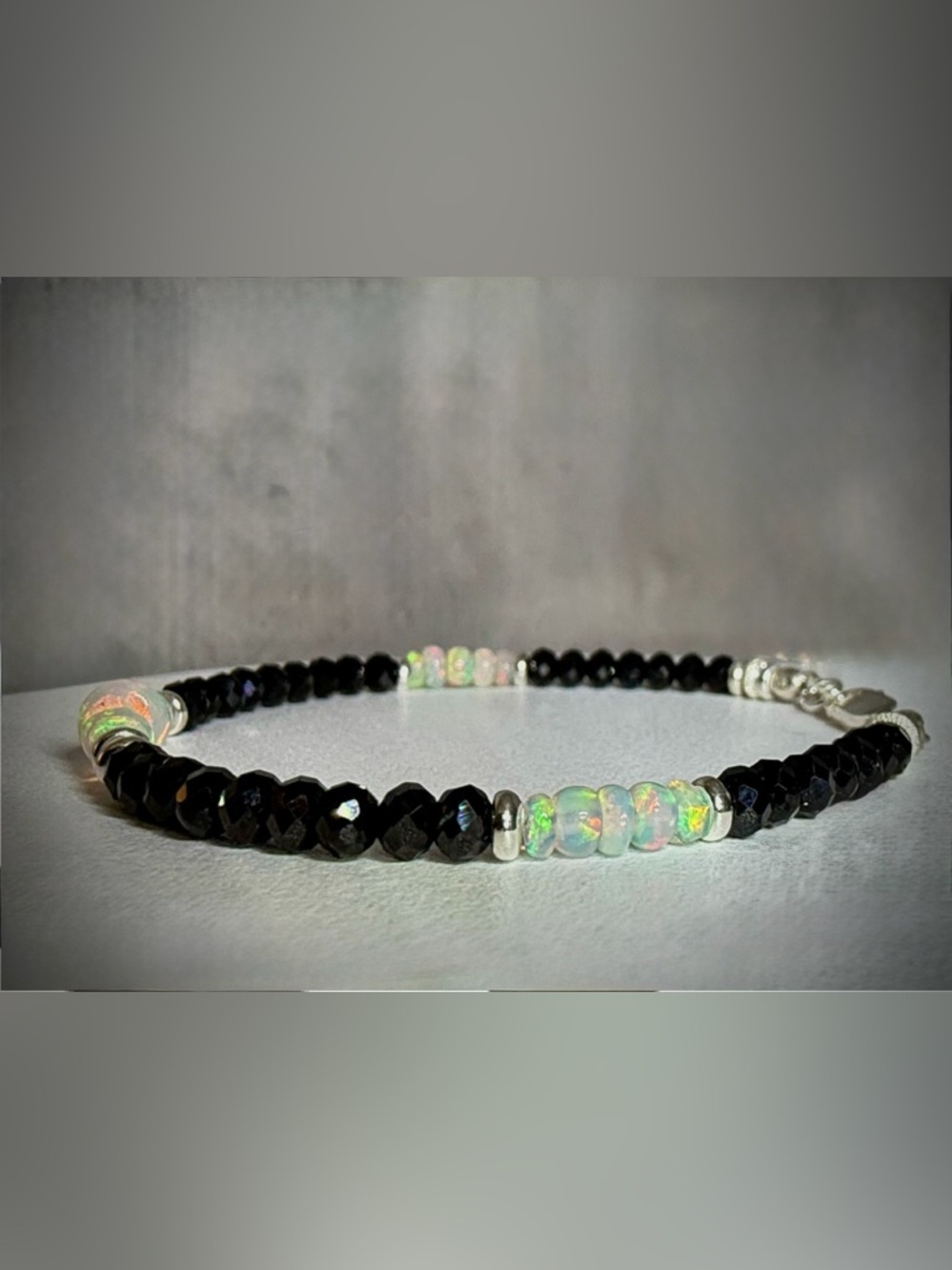 Ethiopian Opal Black Spinel Bracelet in Sterling Silver - Picture 6 of 8